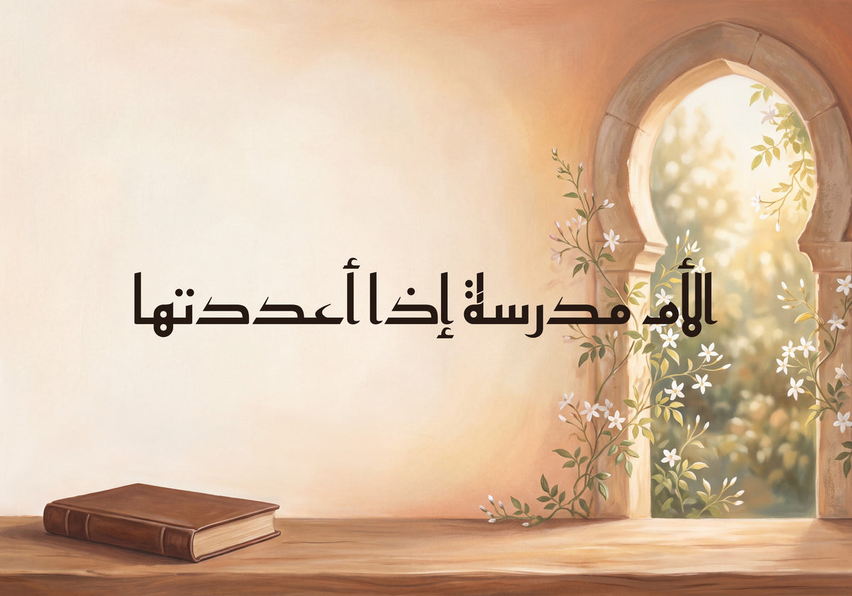 «الأم مدرسة إذا أعددتها»: العمل كما يُطبع، 50 × 35 سم