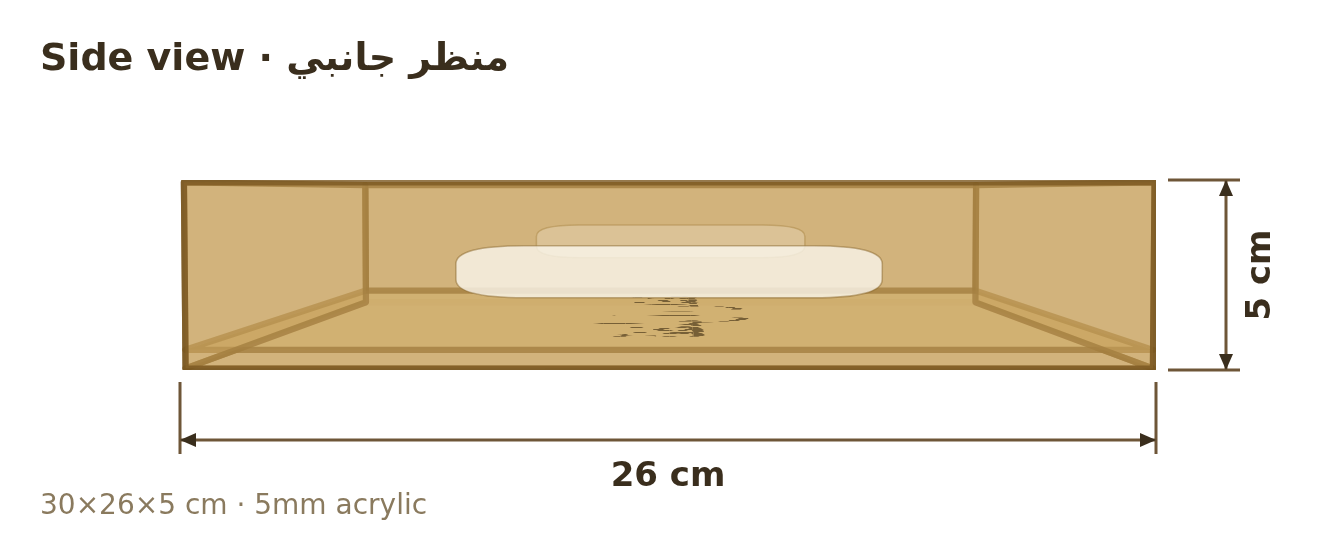 Side view with dimensions in cm