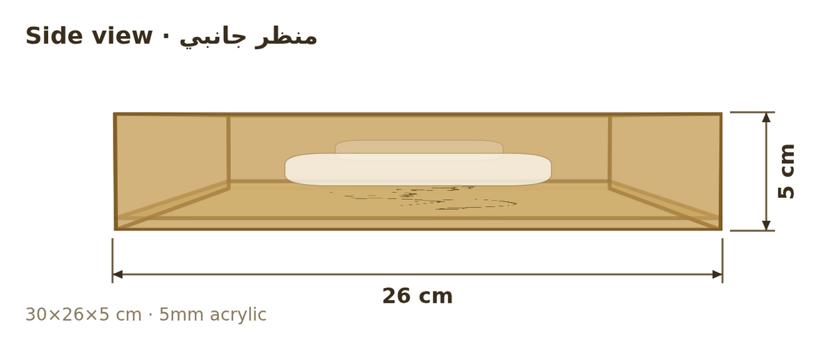 Side view with dimensions in cm