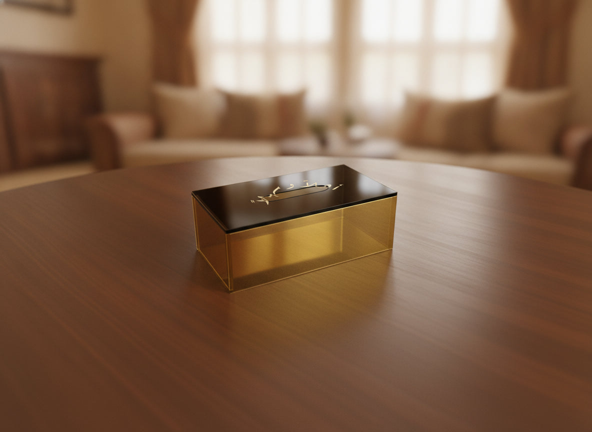 «أهلاً وسهلاً» acrylic tissue box on a table
