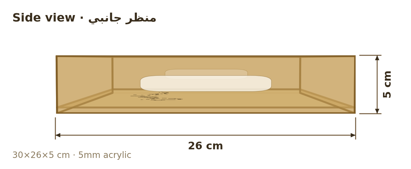 Side view with dimensions in cm