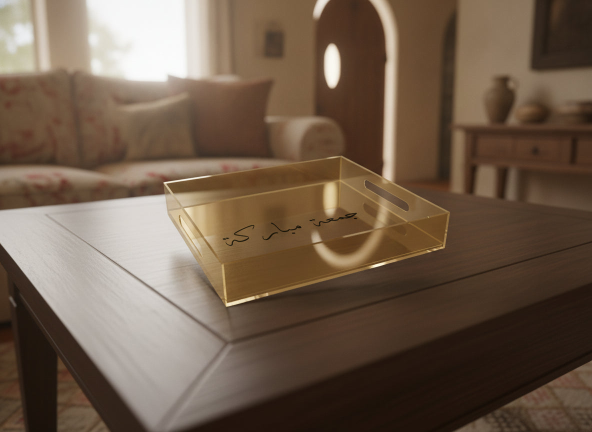 «جمعة مباركة» acrylic serving tray on a table