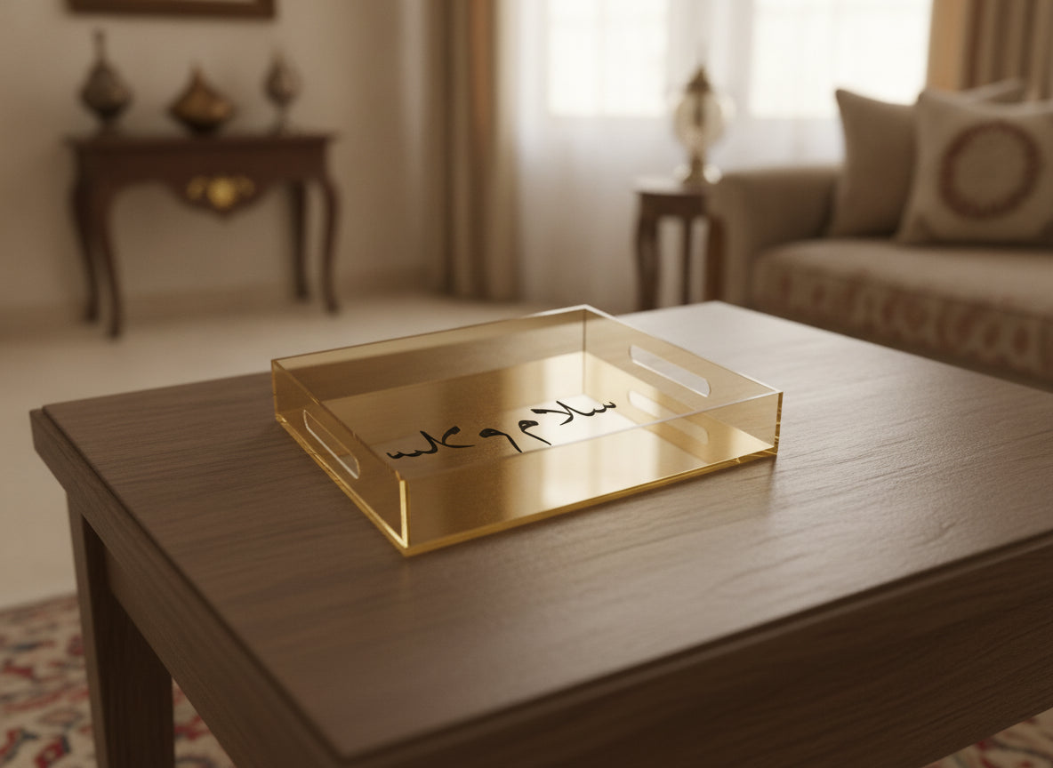 «سلام» acrylic serving tray on a table