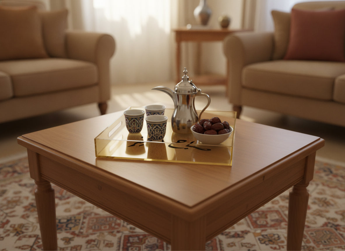 «صباح الخير» serving tray in use