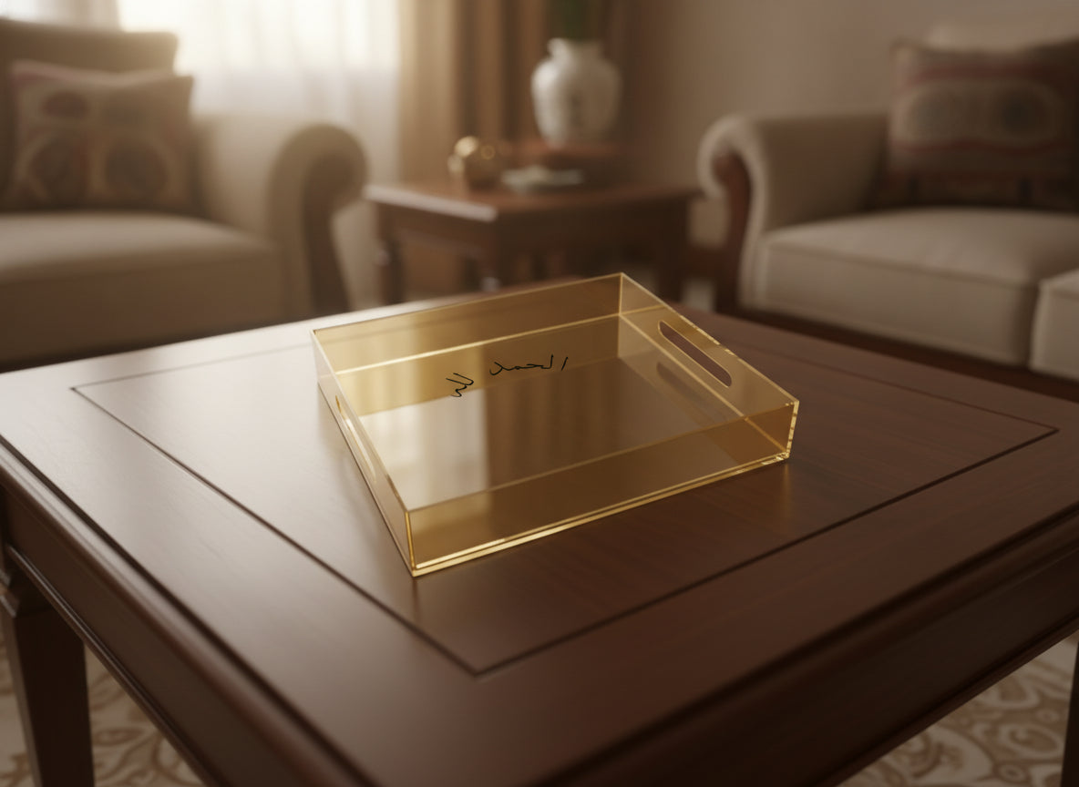 «الحمد لله» acrylic serving tray on a table