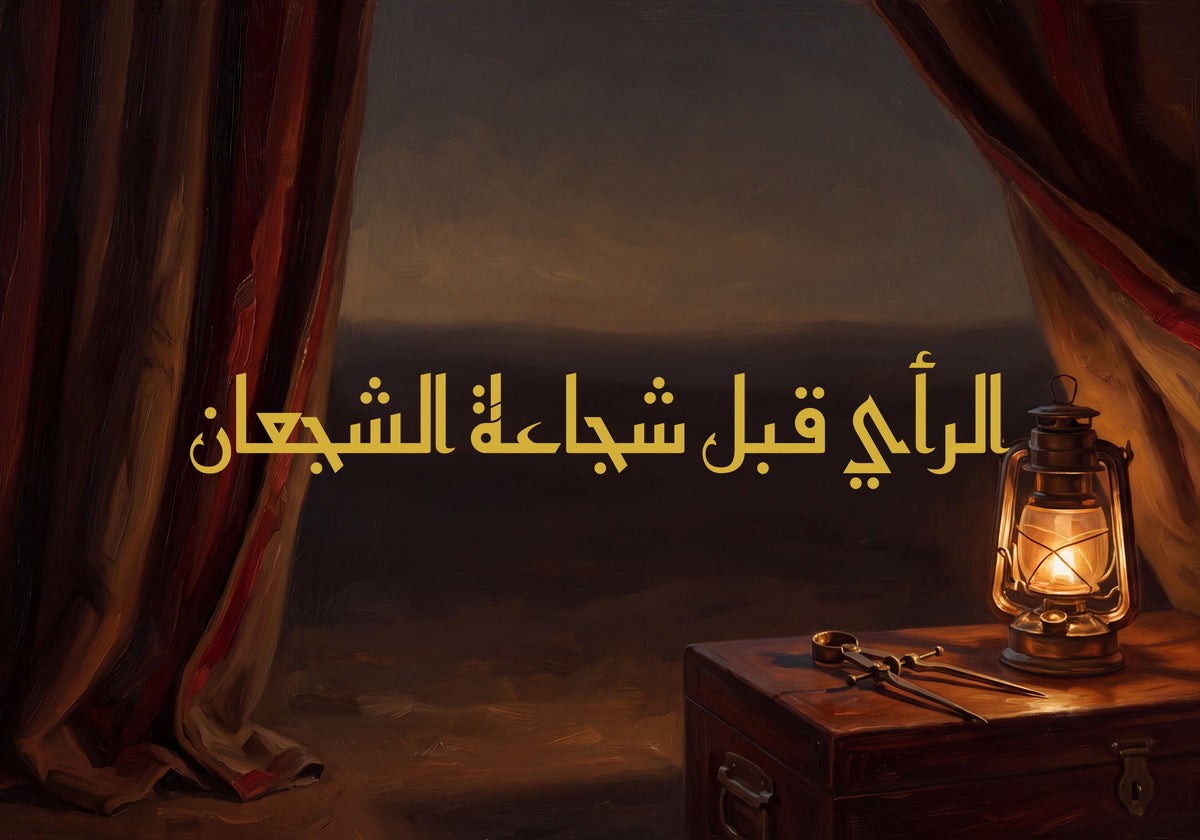«الرأي قبل شجاعة الشجعان»: العمل كما يُطبع، 50 × 35 سم