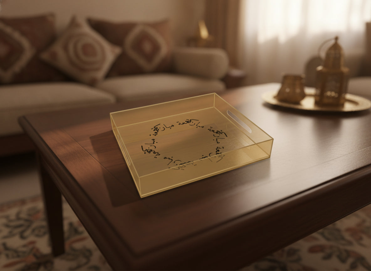 «جمعة مباركة» acrylic serving tray on a table