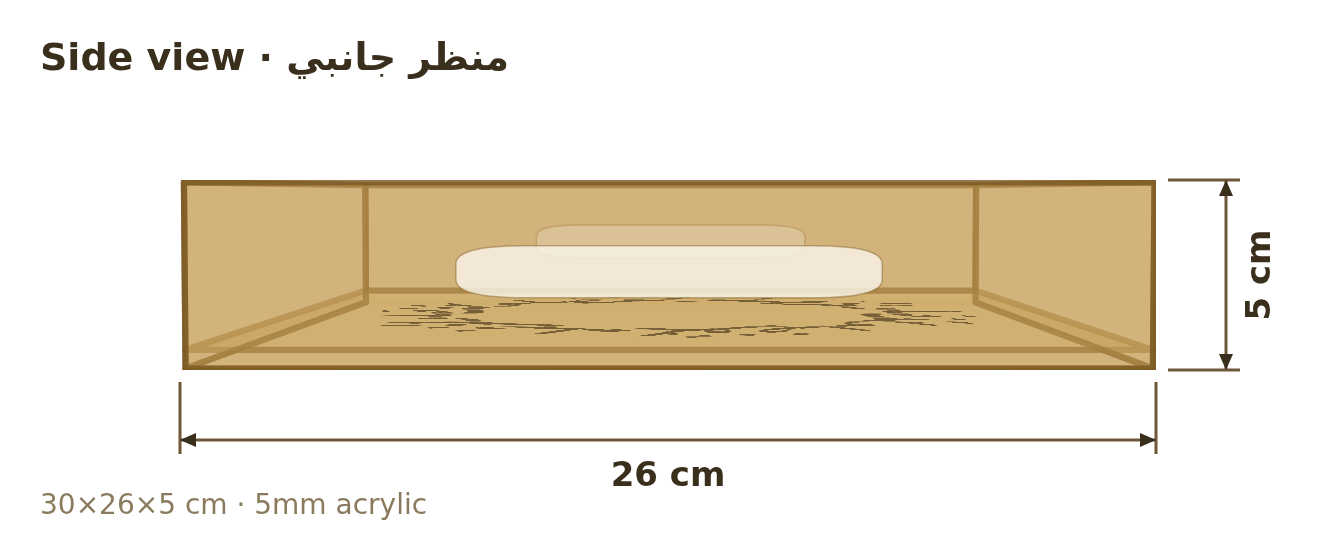 Side view with dimensions in cm
