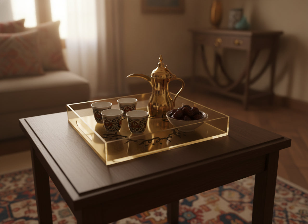 «تفضلوا» serving tray in use