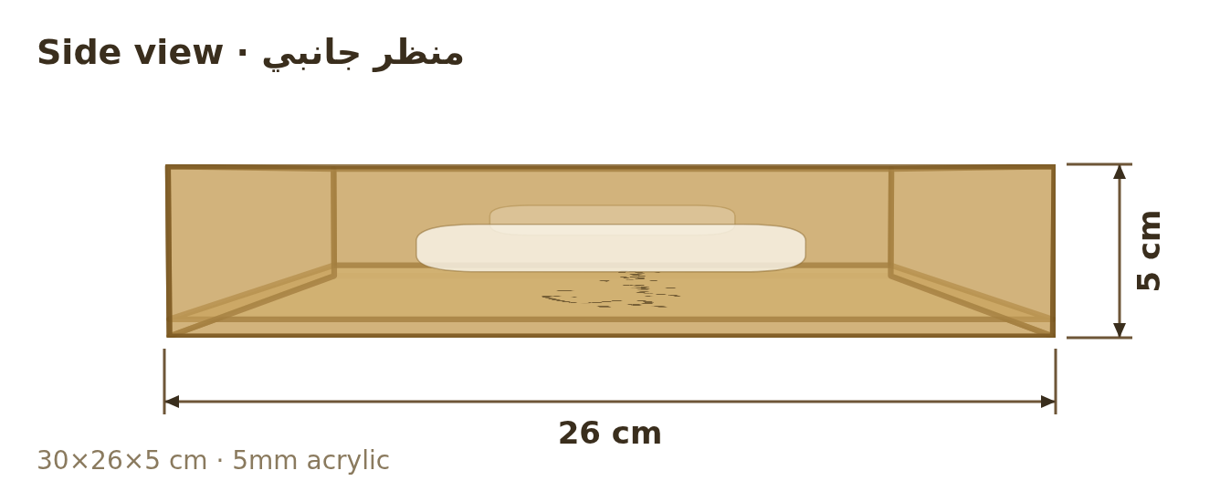 Side view with dimensions in cm