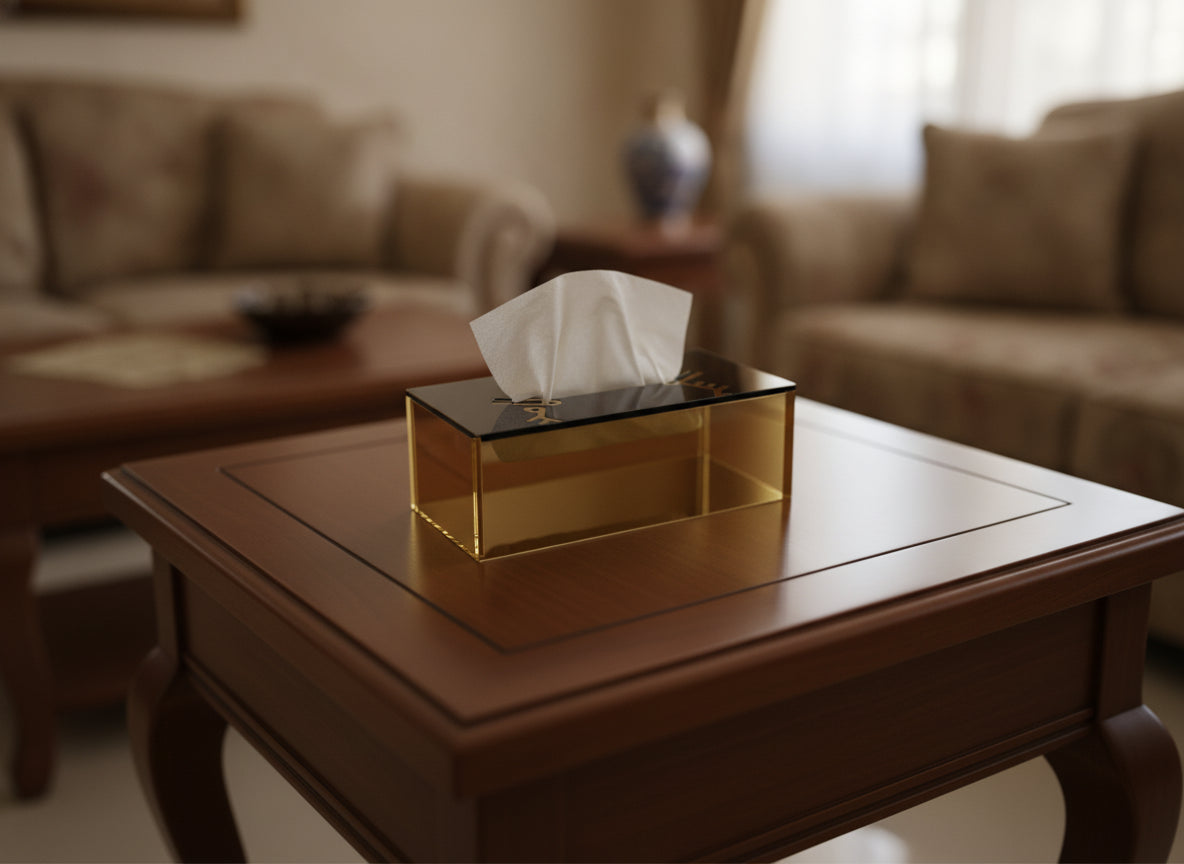 «سلام» tissue box in use