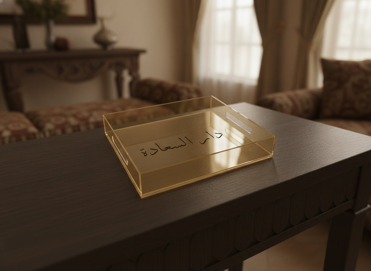 «دار السعادة» acrylic serving tray on a table