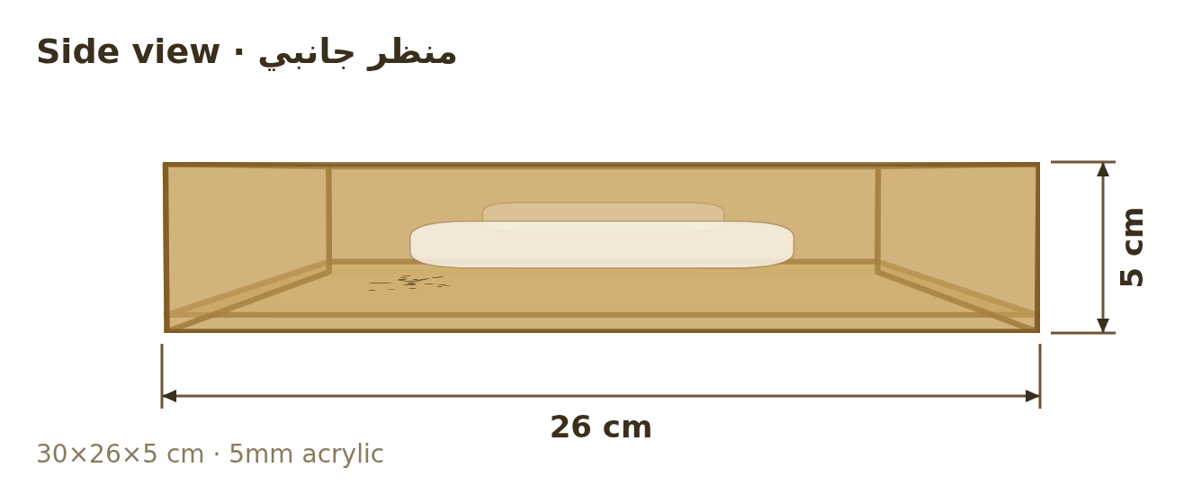 Side view with dimensions in cm
