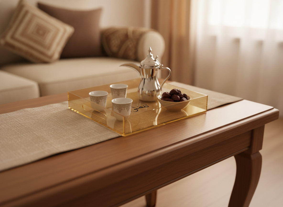 «تفضلوا» serving tray in use