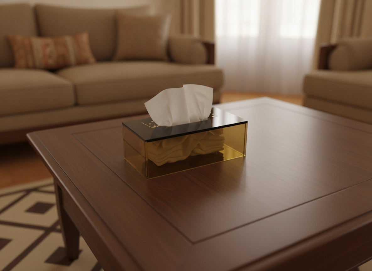 «بيتنا جنتنا» tissue box in use
