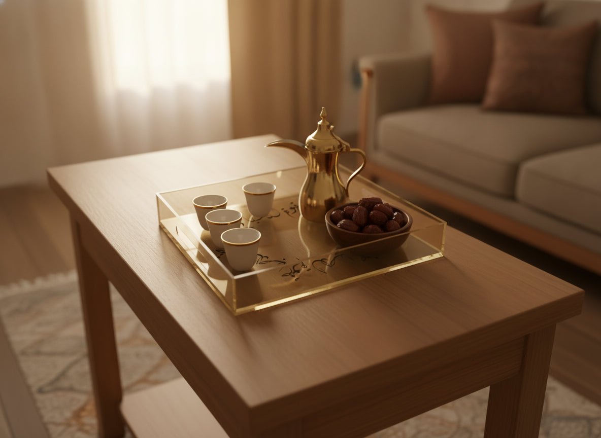 «قهوة الصباح» serving tray in use