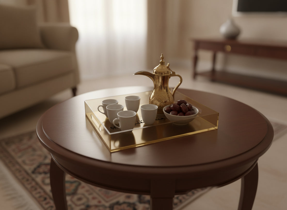 «بيتنا جنتنا» serving tray in use