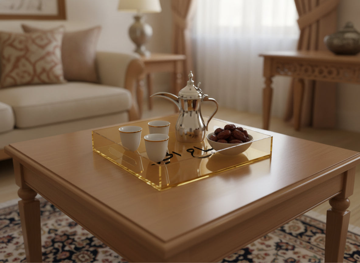 «صباح الخير» serving tray in use