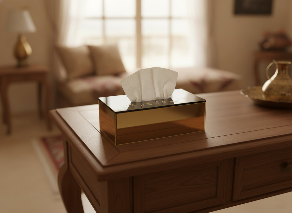 «بيتنا جنتنا» tissue box in use