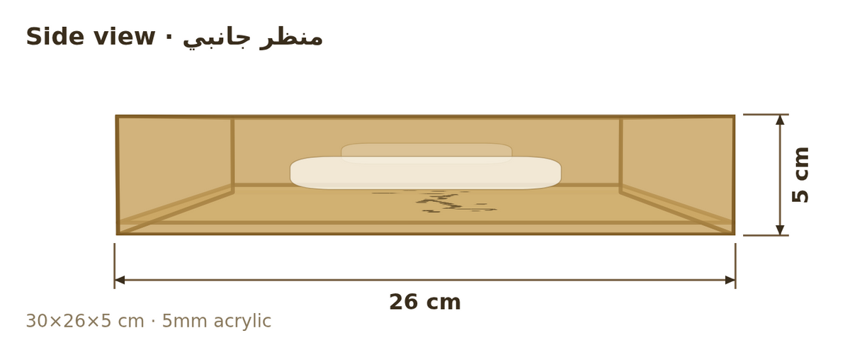 Side view with dimensions in cm