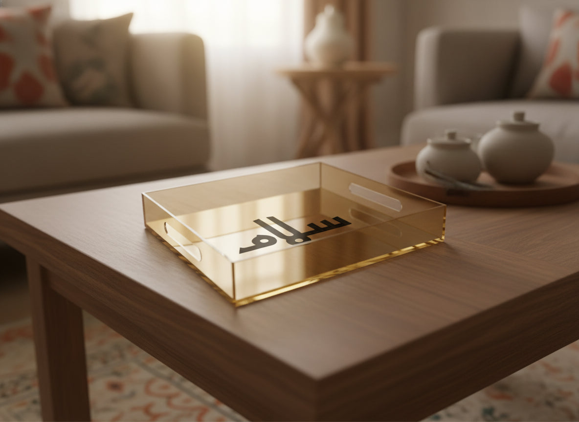 «سلام» acrylic serving tray on a table