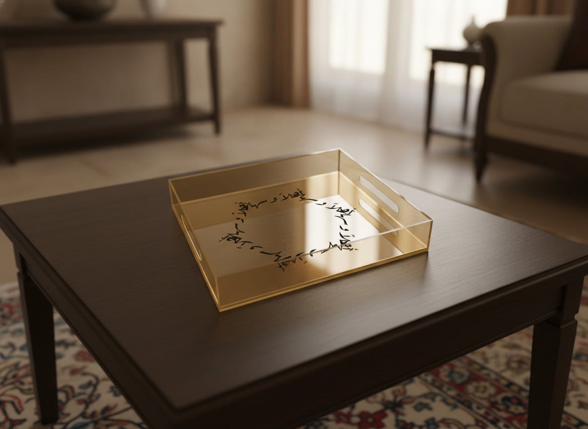 «أهلاً وسهلاً» acrylic serving tray on a table
