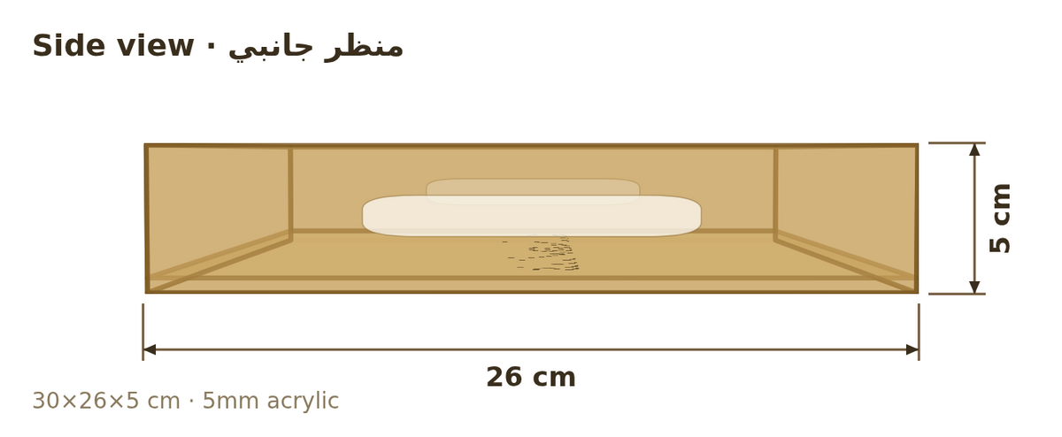 Side view with dimensions in cm