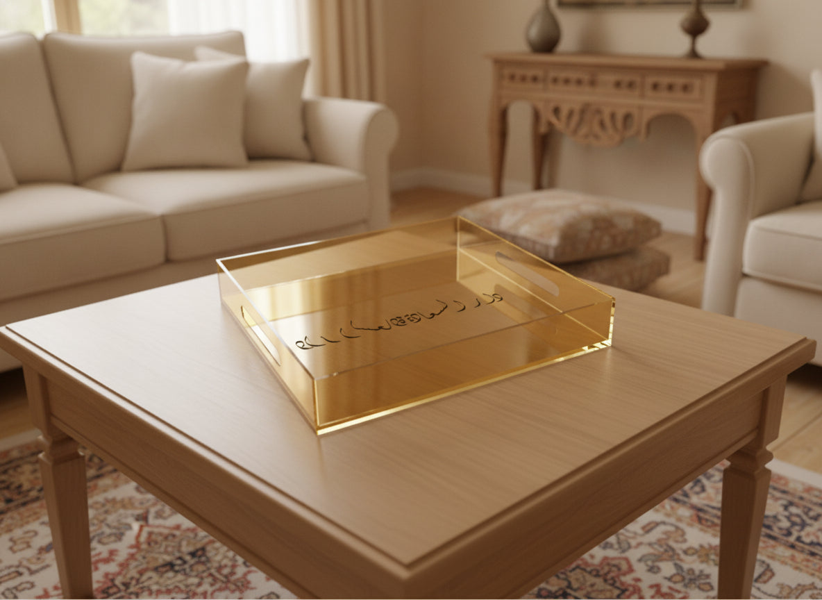 «دار السعادة» acrylic serving tray on a table