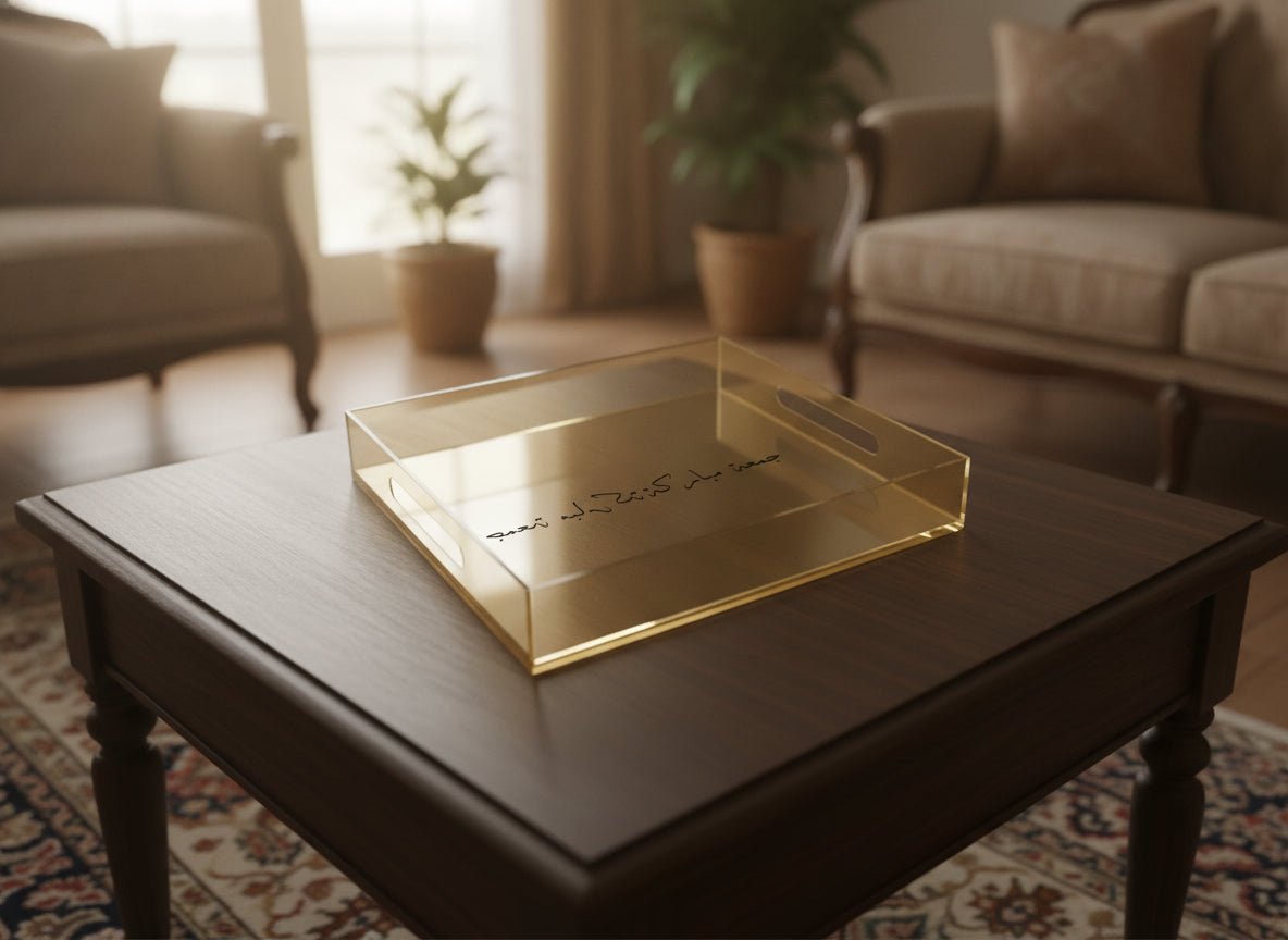 «جمعة مباركة» acrylic serving tray on a table