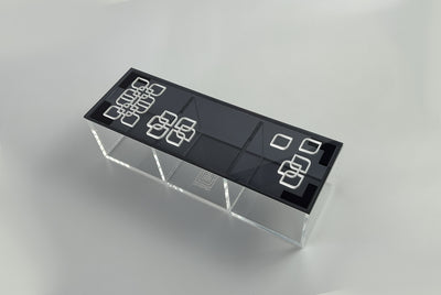 Black acrylic box with white arabesque flower lid, made in the UAE by MASHQ