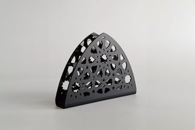 Acrylic napkin holder with Arabic design, made in the UAE by MASHQ