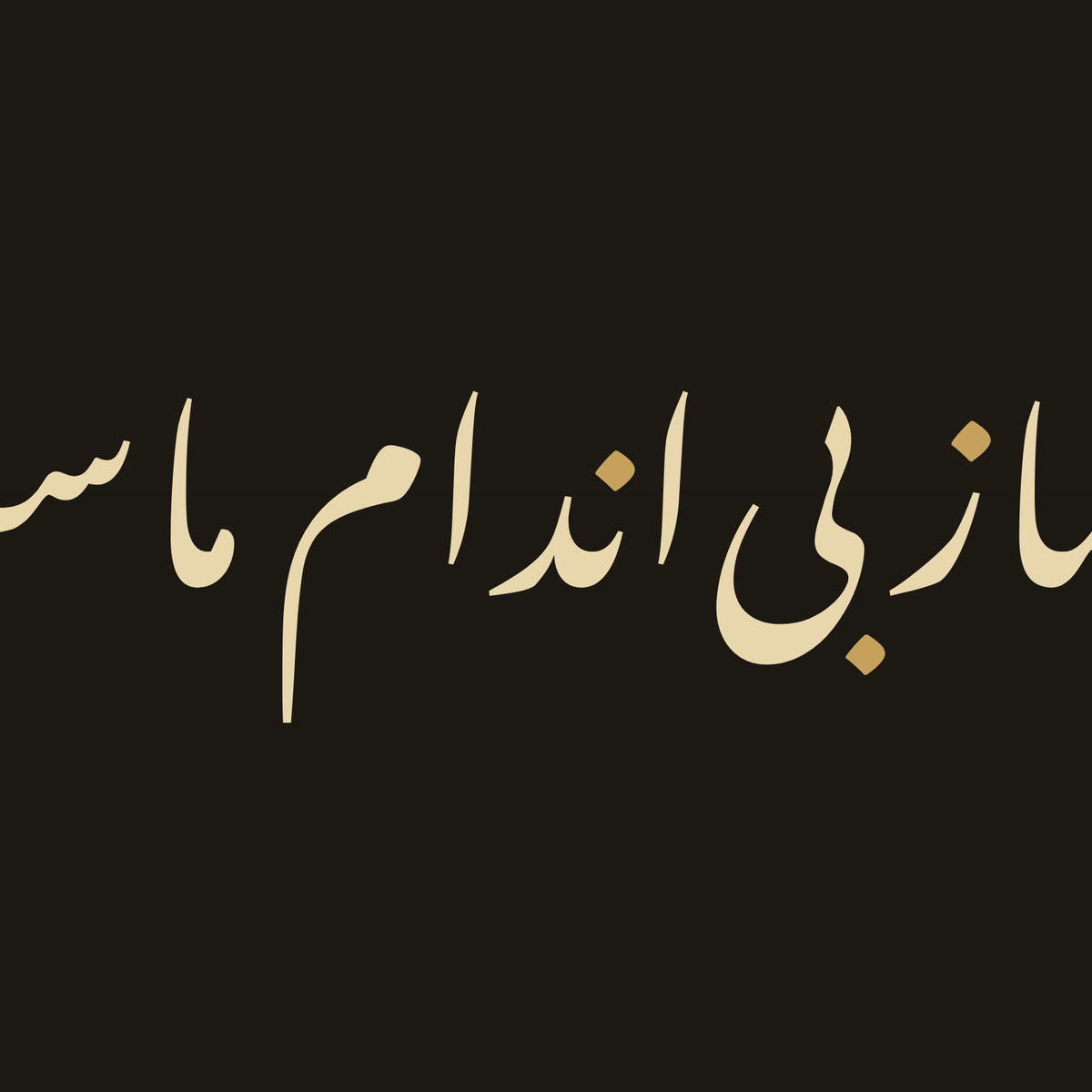 تفصيل بثلاثة أضعاف الحجم: حروف «هر چه هست از قامت ناساز بی‌اندام ماست» مقتطعة من ملف تصميم هذه اللوحة نفسه (ليست صورة فوتوغرافية)